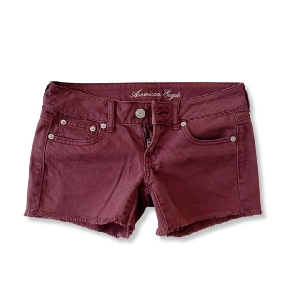 AEO Burgundy Denim Jean Stretch Cut Off Shorts